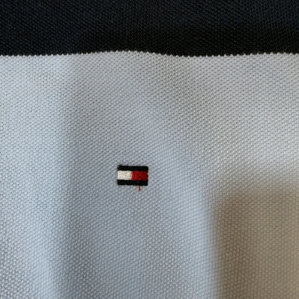 Tommy Hilfiger Mens Classic Fit Striped Polo Shirt Light Blue Navy‎ White Size M